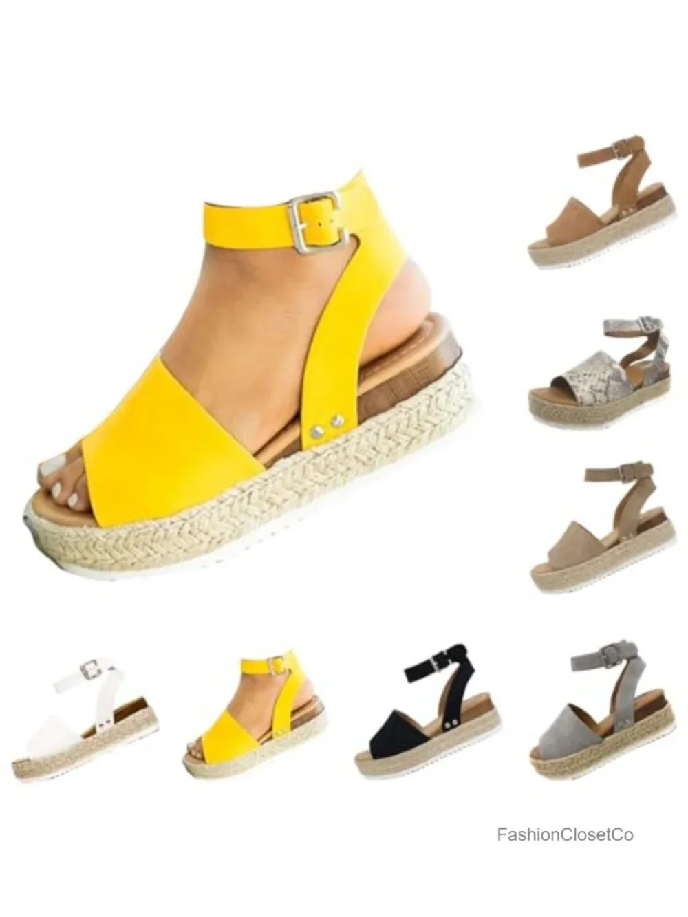 Women's Open Toe Ankle Strap Espadrilles Wedge Sandals Platform Summer
